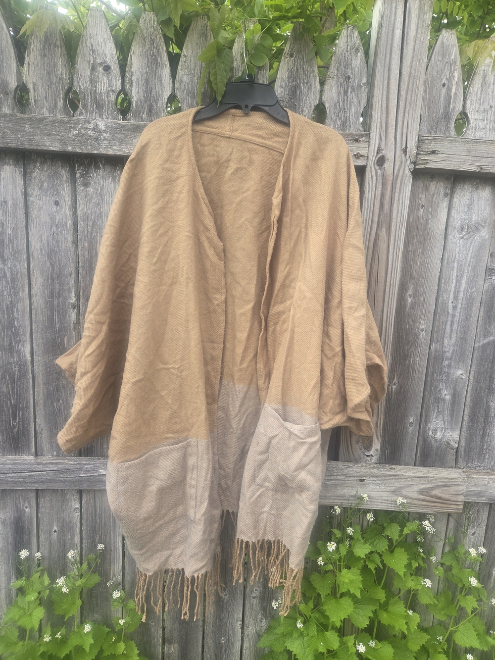 Women’s Open-Front Fringe Hem Knit Cardigan - Camel/Taupe